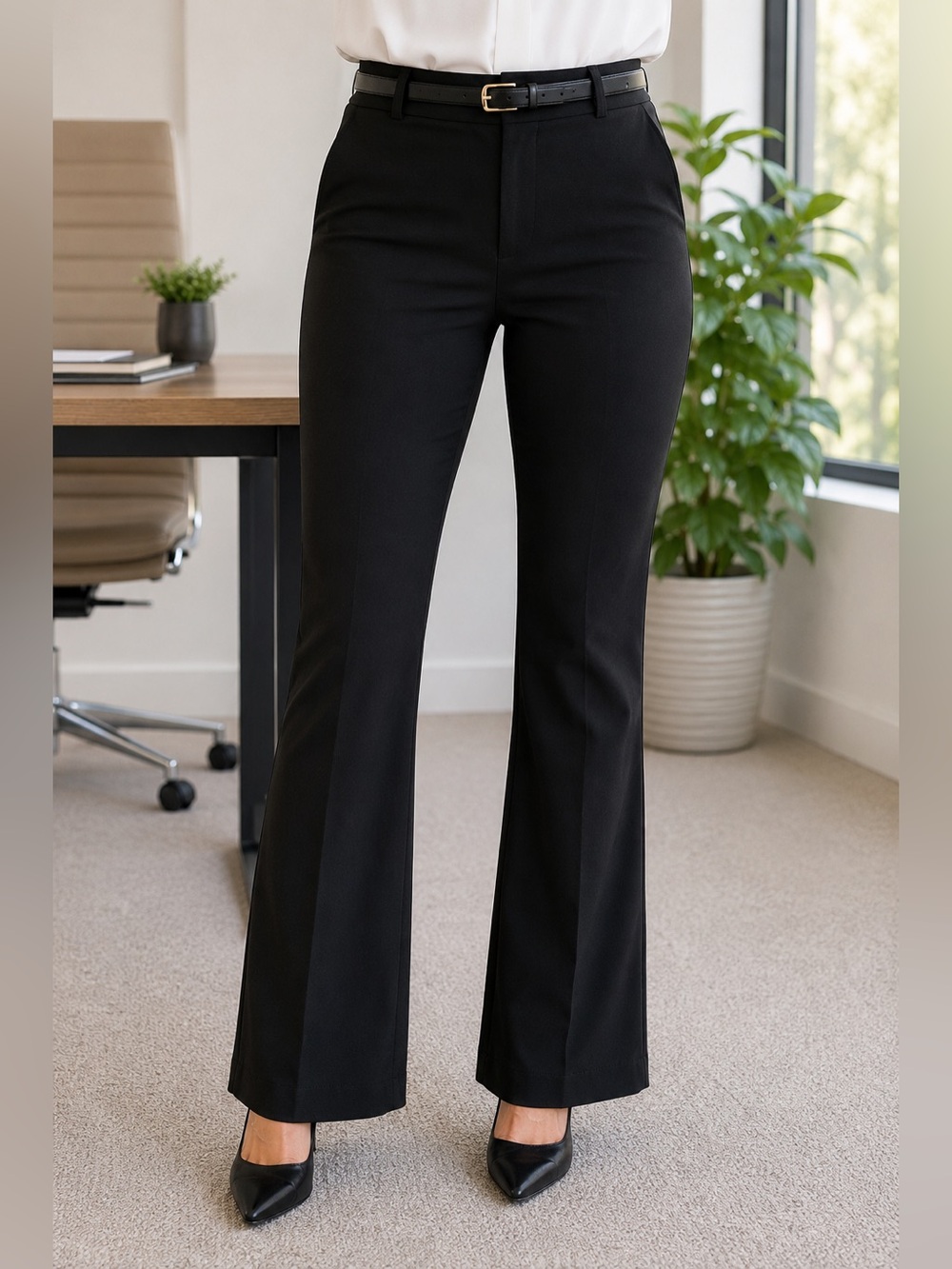 SOHO New York & Co Black Bootcut Dress Pants w/ Belt Women’s Medium Stretch